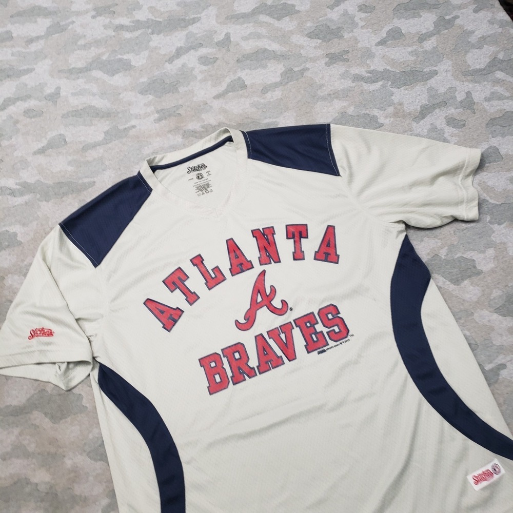 Atlanta Braves Shirt Mens Large Gray Stitches Short‎ Sleeve MLB Baseball